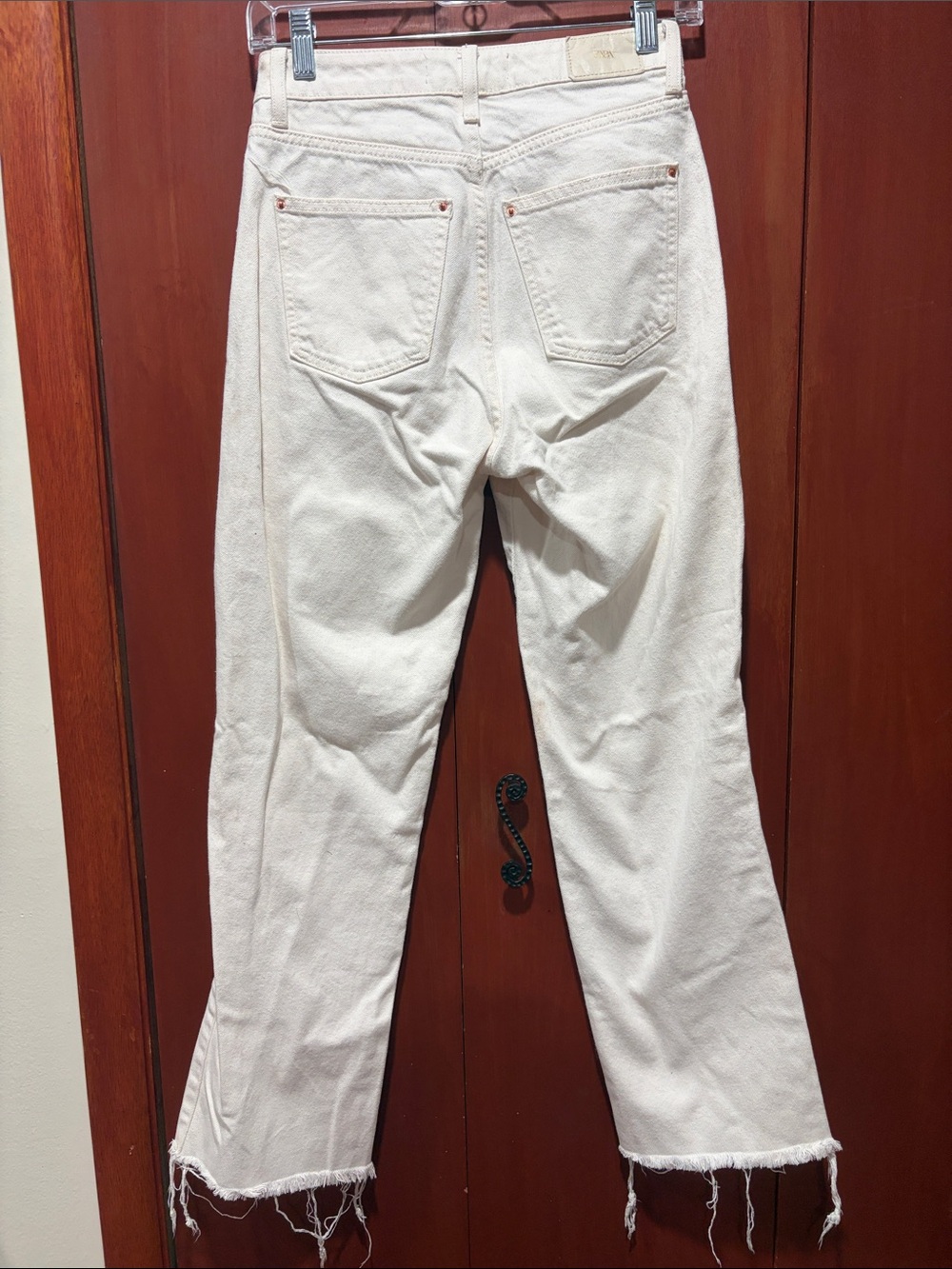 Zara Cream Cropped Raw-Hem Jeans